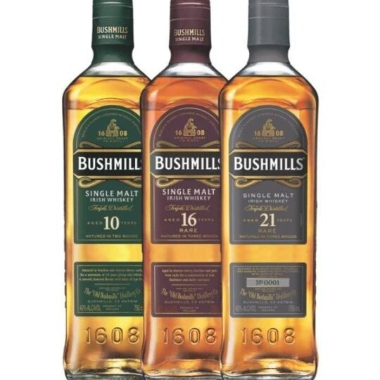 Bushmills 10, 16, 21 Year Single Malt Irish Whiskey Bundle 750mL