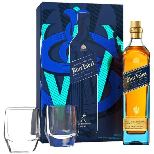 Johnnie Walker Blue Label Limited Edition Gist Set w/ 2 Crystal Glasses