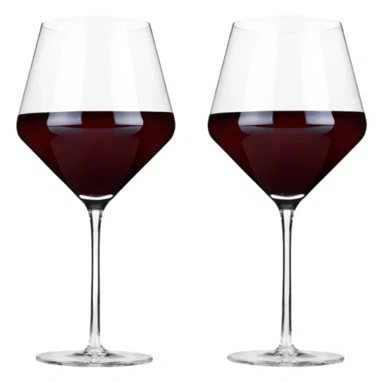 Raye Crystal Angled Burgundy Glasses, Set of 2 by Viski®