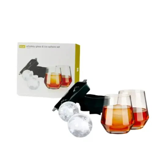 Whiskey Glass and Sphere Ice Tray Set by True